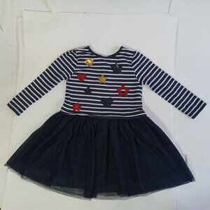George Girls Size 2/3 Dress Stripe Tutu Sequin Star Heart Navy Blue White